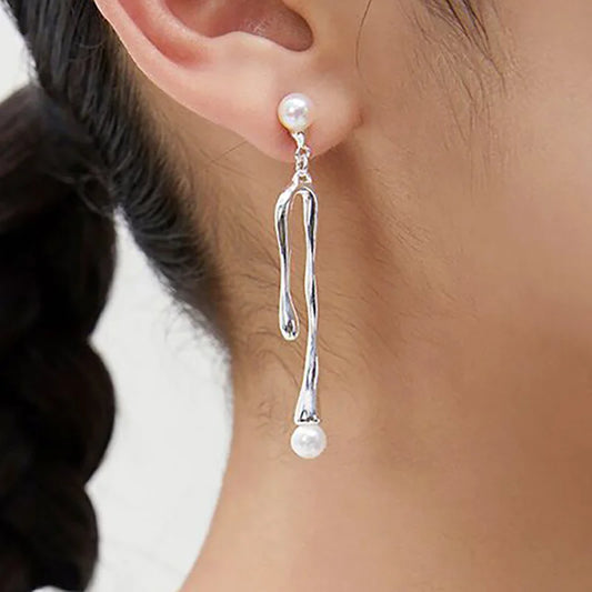 Watery Drop Pearl Asymmetric Earrings Set