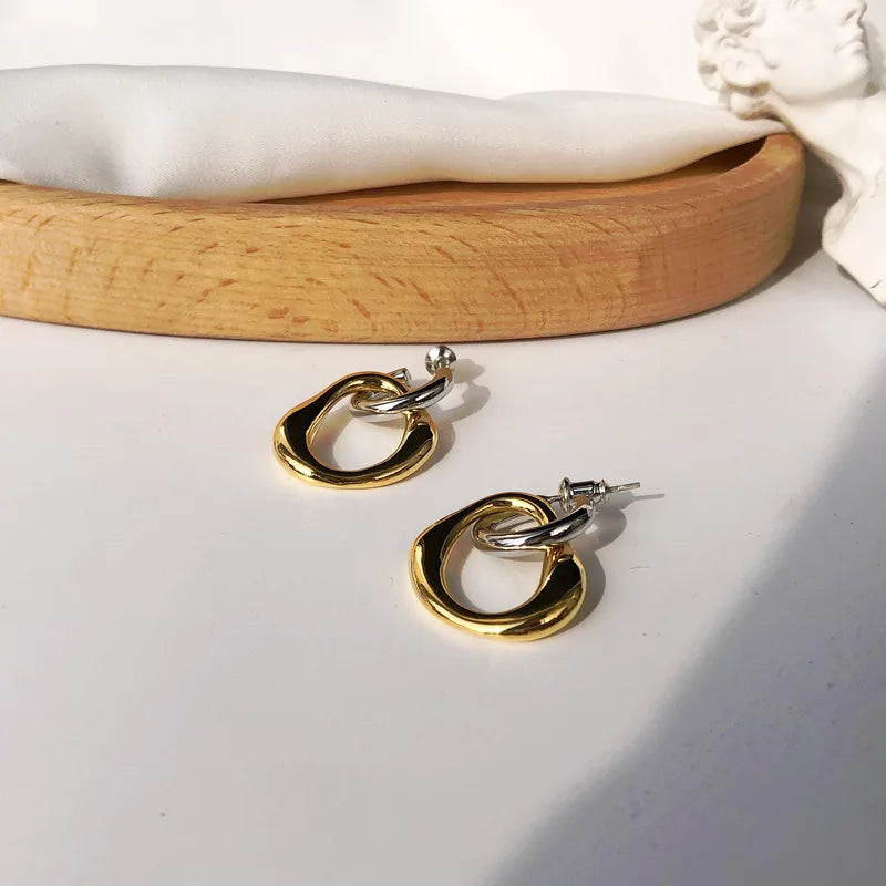 Two Tone Detachable 2-in-1 Irregular Hoop Earrings