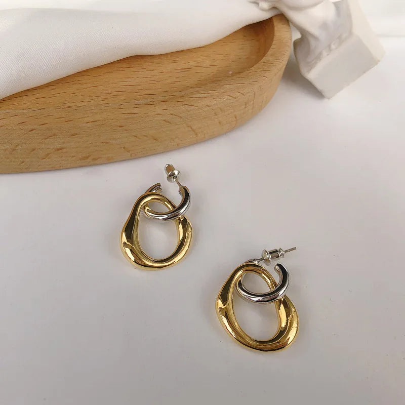 Two Tone Detachable 2-in-1 Irregular Hoop Earrings